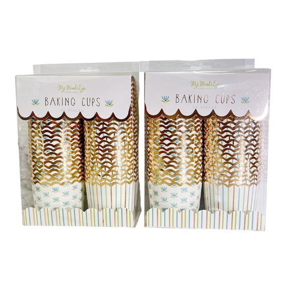 NEW My Minds Eye Gold Foiled Stripes and Floral Baking Cups, Green - 50 Count - Picture 4 of 4